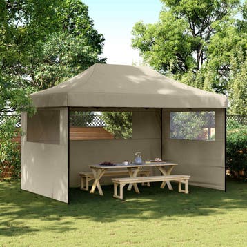 vidaXL Partytent inklapbaar pop-up met 3 zijwanden taupe, Verzenden, Nieuw