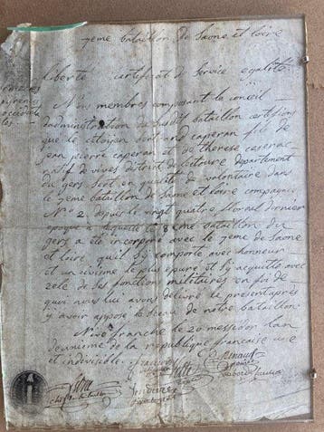 Militaire - Révolution française – Certificat de service
