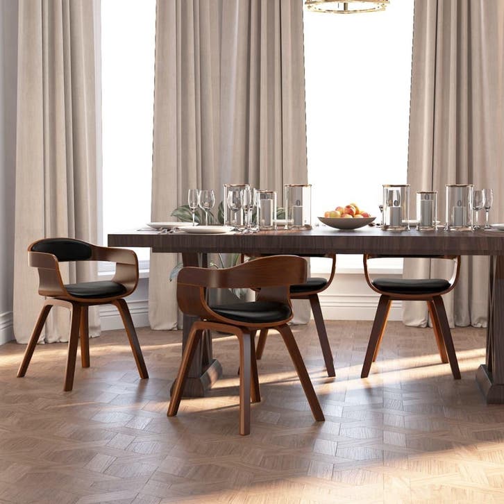 vidaXL Eetkamerstoelen 4 st gebogen hout en kunstleer zwart, Huis en Inrichting, Stoelen, Nieuw, Verzenden