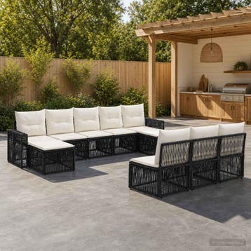 vidaXL Tuinbank Set 10 st Zwart en Crème Wit poly rattan, Verzenden, Nieuw