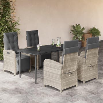 vidaXL 5-delige Tuinset met kussens poly rattan lichtgrijs, Verzenden, Nieuw, Tuinset