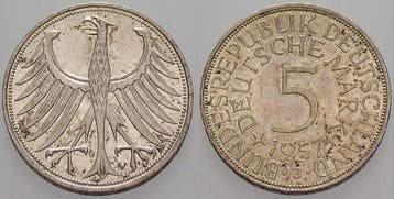 5 duitse Mark 1957 J 5 Mark Kursmunten Bondsrepubliek Dui..., Verzenden