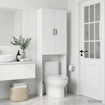 vidaXL Toiletkast HOORN Wit 66 x 25,5 x 190 cm Bewerkt hout, Verzenden, Nieuw