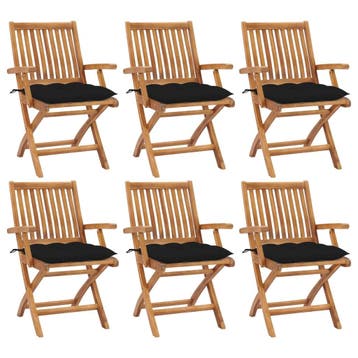 vidaXL Klapstoelen met kussens, 6 stuks, massief teakhout, Verzenden, Nieuw