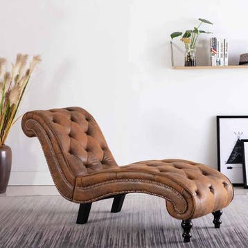 vidaXL Chaise longue kunstsuède bruin, Verzenden