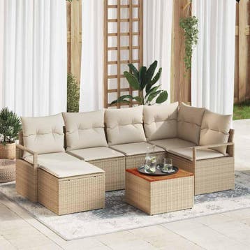 vidaXL Tuinbank Set 7 st Beige en Crème poly rattan, Verzenden, Nieuw