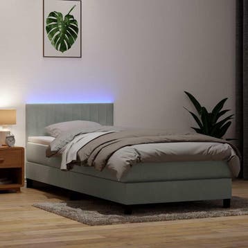 vidaXL Boxspring met matras en LED fluweel lichtgrijs 90x220, Huis en Inrichting, Slaapkamer | Bedden, Verzenden, Nieuw