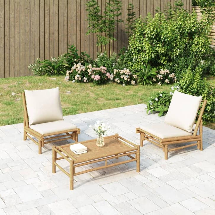 vidaXL Tuinstoelen 2 st met crèmewitte kussens bamboe, Tuin en Terras, Tuinsets en Loungesets, Nieuw, Verzenden