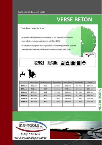 Diamantzaagblad Verse beton (jonger dan 48 hr)., Verzenden