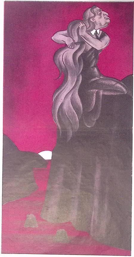 Een man verbeeld als de nimf van Loreley op spotprent, Antiquités & Art, Art | Lithographies & Sérigraphies, Envoi