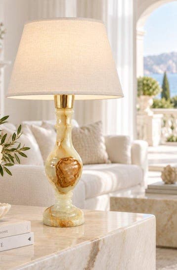 Lampe de table - Onyx, Plaqué or - Régence hollywoodienne