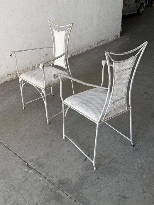 Chaise - Métal, Textile - Paire de fauteuils de jardin en, Antiquités & Art, Curiosités & Brocante