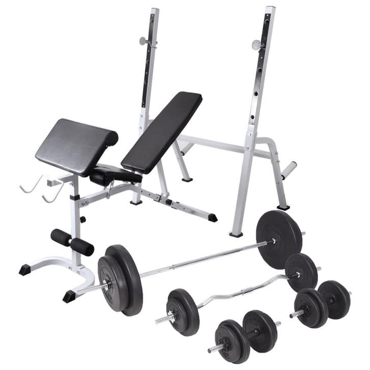 vidaXL Trainingsbank met gewichtenrek en halterset 90 kg, Sport en Fitness, Fitnessmaterialen, Nieuw, Verzenden