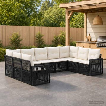 vidaXL Tuinbank Set 9 st Zwart en Crème Wit poly rattan, Verzenden, Nieuw