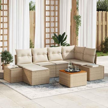 vidaXL Tuinbank Set 7 st Beige en wit, Tuin en Terras, Verzenden, Nieuw