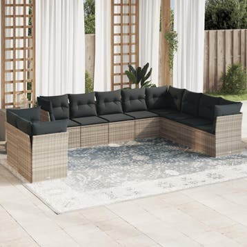vidaXL 10-delige Loungeset met kussens poly rattan, Verzenden, Loungeset