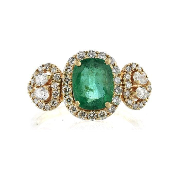 Bague - 14 carats Or jaune - 2.19ct. tw. Émeraude - Diamant, Handtassen en Accessoires, Ringen