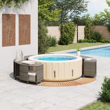 vidaXL Hottub-ombouw poly rattan massief acaciahout grijs, Verzenden