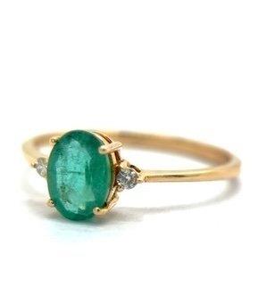 Ring - 14 karaat Geel goud - 0.79ct. tw. Smaragd - Diamant, Nieuw