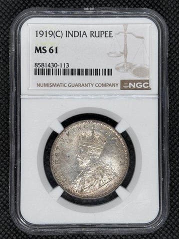 Brits India. George V. 1 Rupee 1919(C) NGC MS61 (Zonder