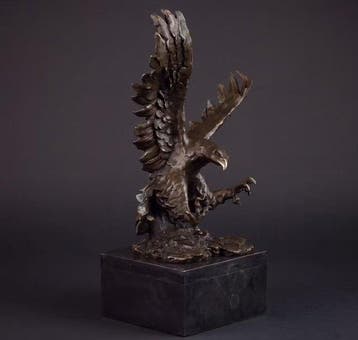 Beeld, XL Exclusief bronzen sculptuur van een adelaar 52 cm
