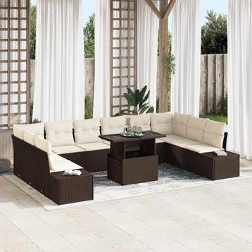 vidaXL Tuinbank Set 11 st Bruin en Crème poly rattan, Verzenden, Nieuw
