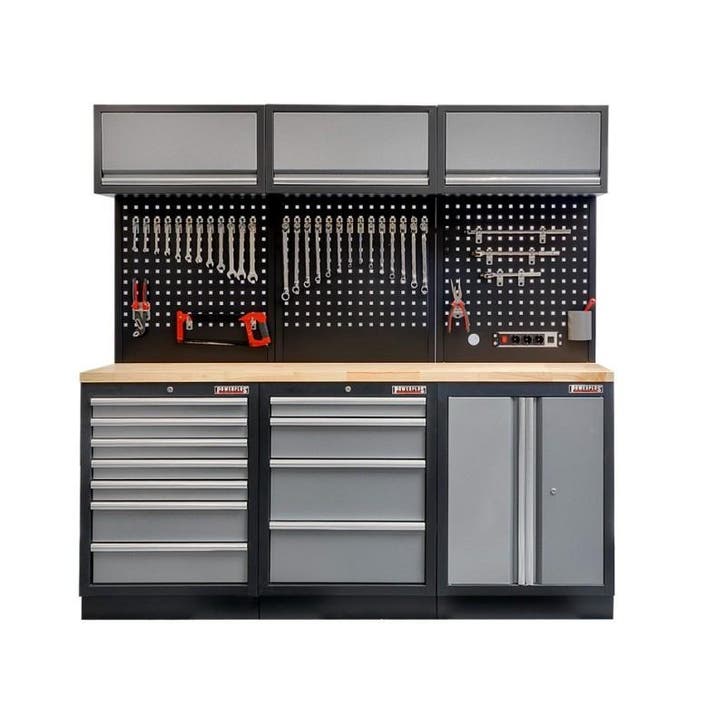 Werkbank set, gereedschapswand matzwart, 3 x hangkast en 11, Doe-het-zelf en Bouw, Werkbanken, Ophalen of Verzenden