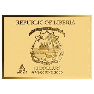 Liberia. 12 Dollars 1/1000 oz 999 Fine Gold $12 Liberia