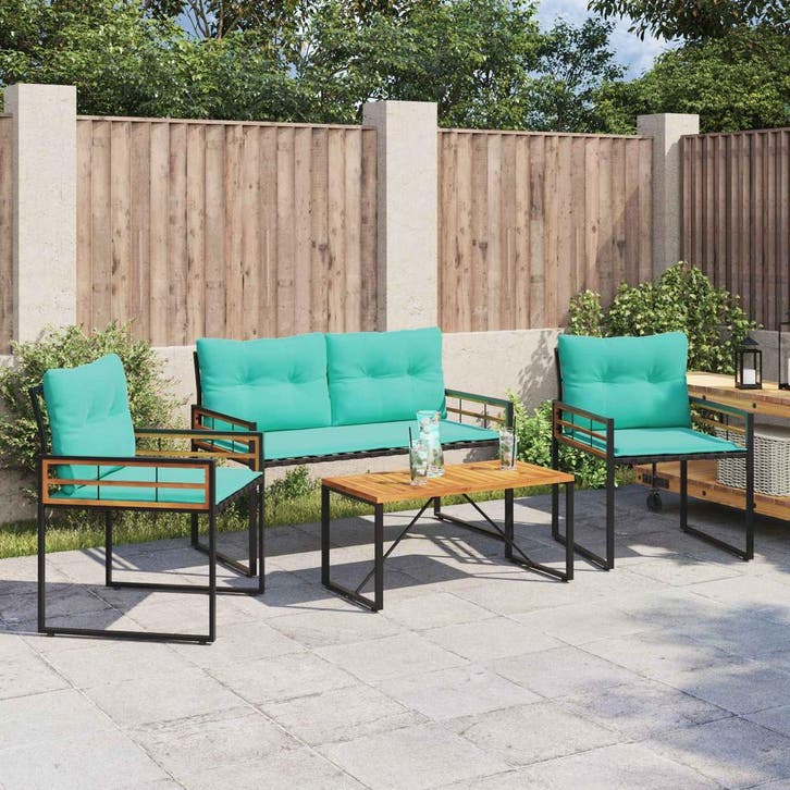vidaXL Buitenmeubels set met kussen 4 pcs Turquoise, Tuin en Terras, Tuinsets en Loungesets, Nieuw, Verzenden