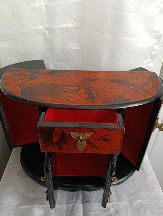 Sieradendoos - Hout, Messing, Textiel - Vintage muzikale, Antiquités & Art, Curiosités & Brocante