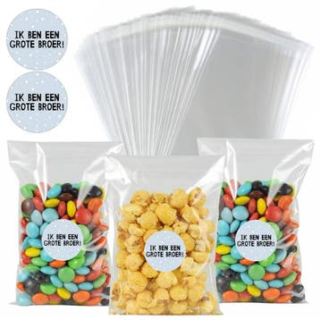 50x Uitdeelzakjes + 60 Stickers Ik Ben Een Grote Broer! -, Diversen, Cadeauverpakkingen, Verzenden, Nieuw