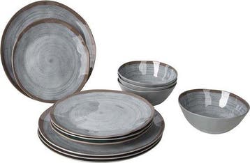 Bo-Camp - Servies - Halo - 12 Stuks - Grijs, Verzenden