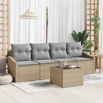vidaXL Bankstel 5 st Beige en Grijs poly rattan, Verzenden