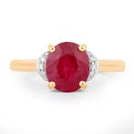 Ring - 14 karaat Geel goud - 3.27ct. tw. Robijn - Diamant -