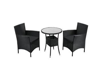Veiling - Balkonset polyrotan - Bayamo - 3 delig -Zwart, Tuin en Terras, Nieuw