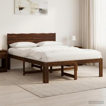 vidaXL Tweepersoonsbed met hoofdbord ROSTOCK Donkerbruin 160, Verzenden