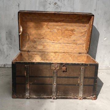 Opbergkoffer - Hout, IJzer, Textiel, Papier