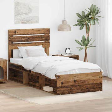 vidaXL Bedframe met hoofdeinde Oudhout 90 x 200 cm Massief, Verzenden