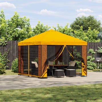 vidaXL Tuin gazebo met zijwanden 3 x 3 m Geel Polyester en, Tuin en Terras, Partytenten, Verzenden, Nieuw