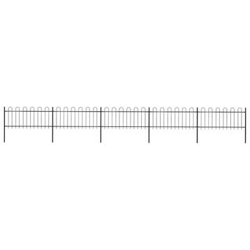 vidaXL Tuinhek met ringtop staal 892,5x80 cm zwart, Verzenden, Nieuw