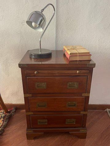 Table de chevet - Acajou, Laiton - marine