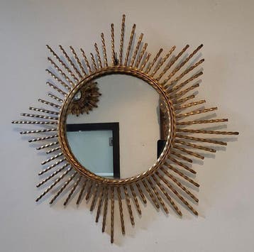 Wandspiegel - Smeedijzer - Zonnespiegel 1955, Antiek en Kunst