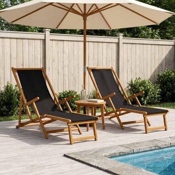 vidaXL Opvouwbare zonnebed 2 pcs 3 Positie Massief, Verzenden, Nieuw