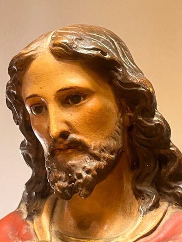 sculptuur, Sagrado Corazón, Cristo Rey - 42 cm - Houtpasta,
