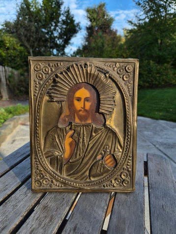 Icoon - Christus Pantokrator - Hout, Metaal