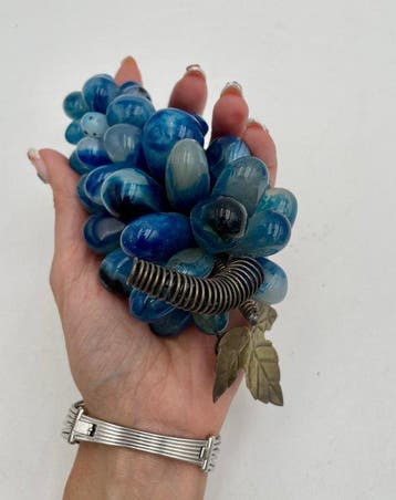 Sculpture, Rare Natural Blue Agate Grape Bunch (415g) -