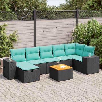 vidaXL 8-delige Loungeset met kussens poly rattan zwart, Verzenden, Nieuw, Loungeset