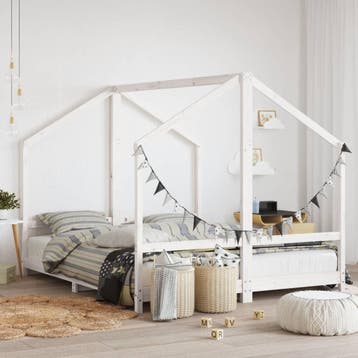 vidaXL Kinderbedframe 2x(80x200) cm massief grenenhout wit, Verzenden