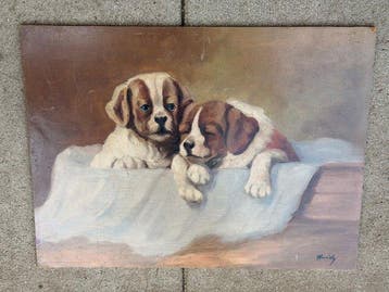 Europese school (XX) - Zwei Hundewelpen - NO RESERVE