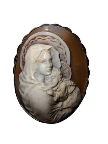 Sans prix de réserve - Camée Argent - Vierge à lEnfant, Handtassen en Accessoires, Antieke sieraden